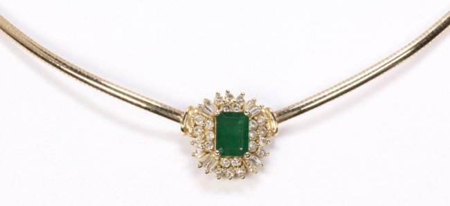EMERALD & DIAMOND 14K YG PENDANT NECKLACE (1 of 3)
