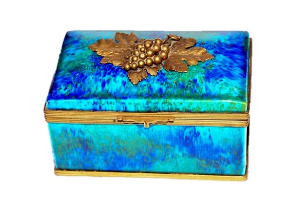 EXQUISITE SEVRES PORCELAIN BOX BY PAUL JEAN MILET: This elegant porcelain dresser boxc dates around 1900-1910 and is excellent condition. Marked MP for Paul Millet and Sevres, within a dotted circle, this mark was in use circa 1911. It has bronze ormo