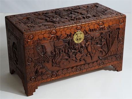 VIGOROUSLY CARVED CHINESE CAMPHOR WOOD TRUNK (1 of 7)