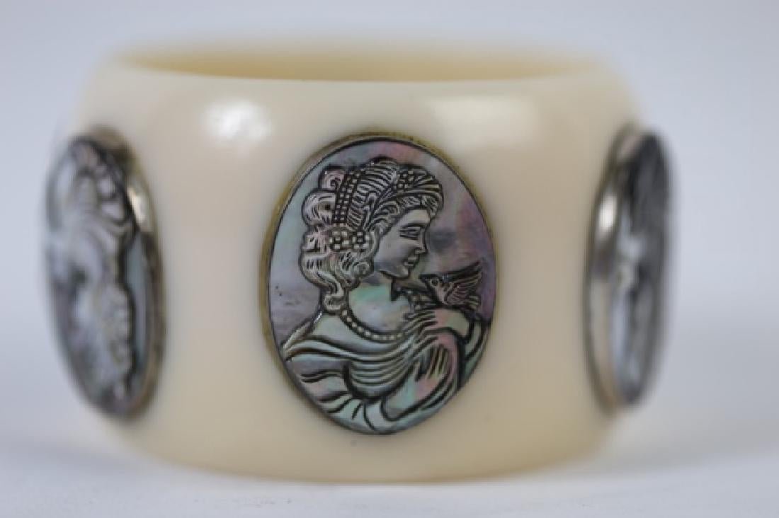 ESTATE HAND-CARVED ABALONE CAMEO CUFF BANGLE (1 of 5)