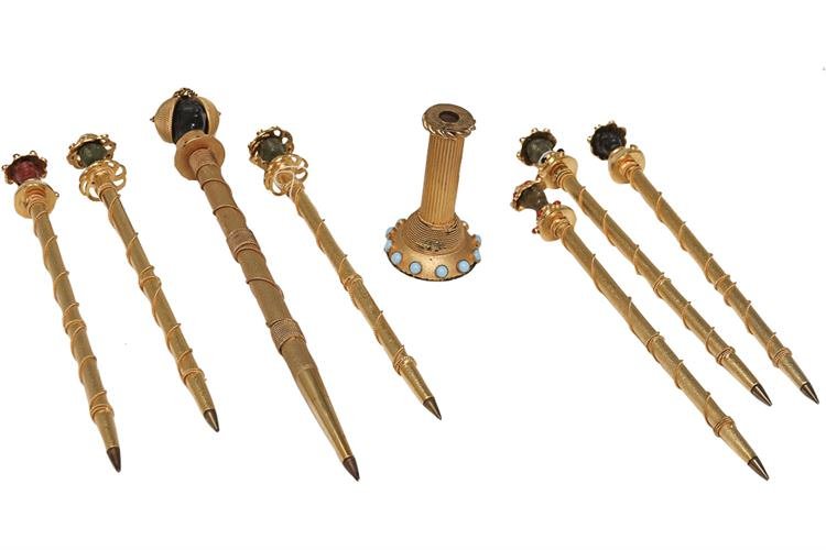 VINTAGE SET OF FLORENZA BLACKAMOOR PENS IN GOLD GILT ME (1 of 9)