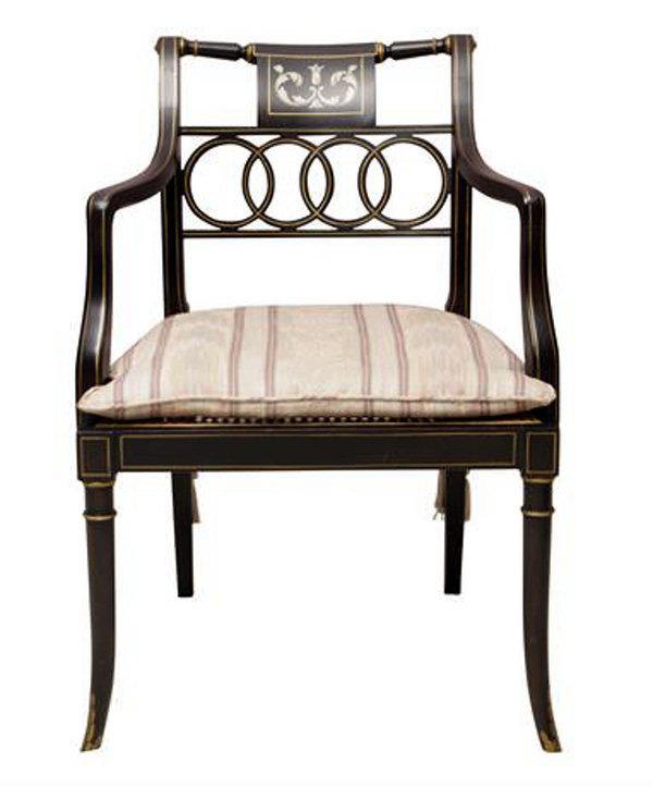 SHERATON STYLE ARMCHAIR Black & Gold Accent Lacquer Arm (1 of 6)