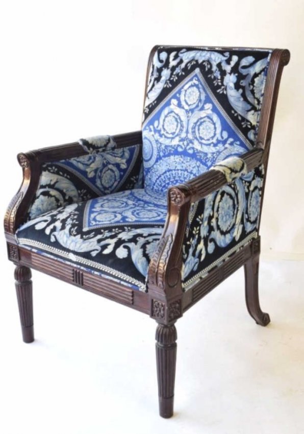 VERSACE BLUE UPHOLSTERED ARM CHAIR (1 of 9)