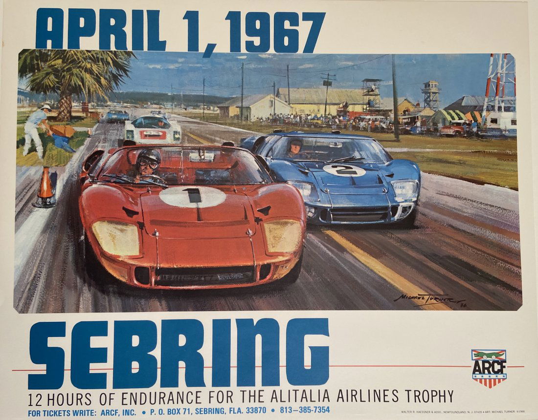 Vintage Original 1967 Sebring Poster Ford GT40, Porsche (1 of 3)