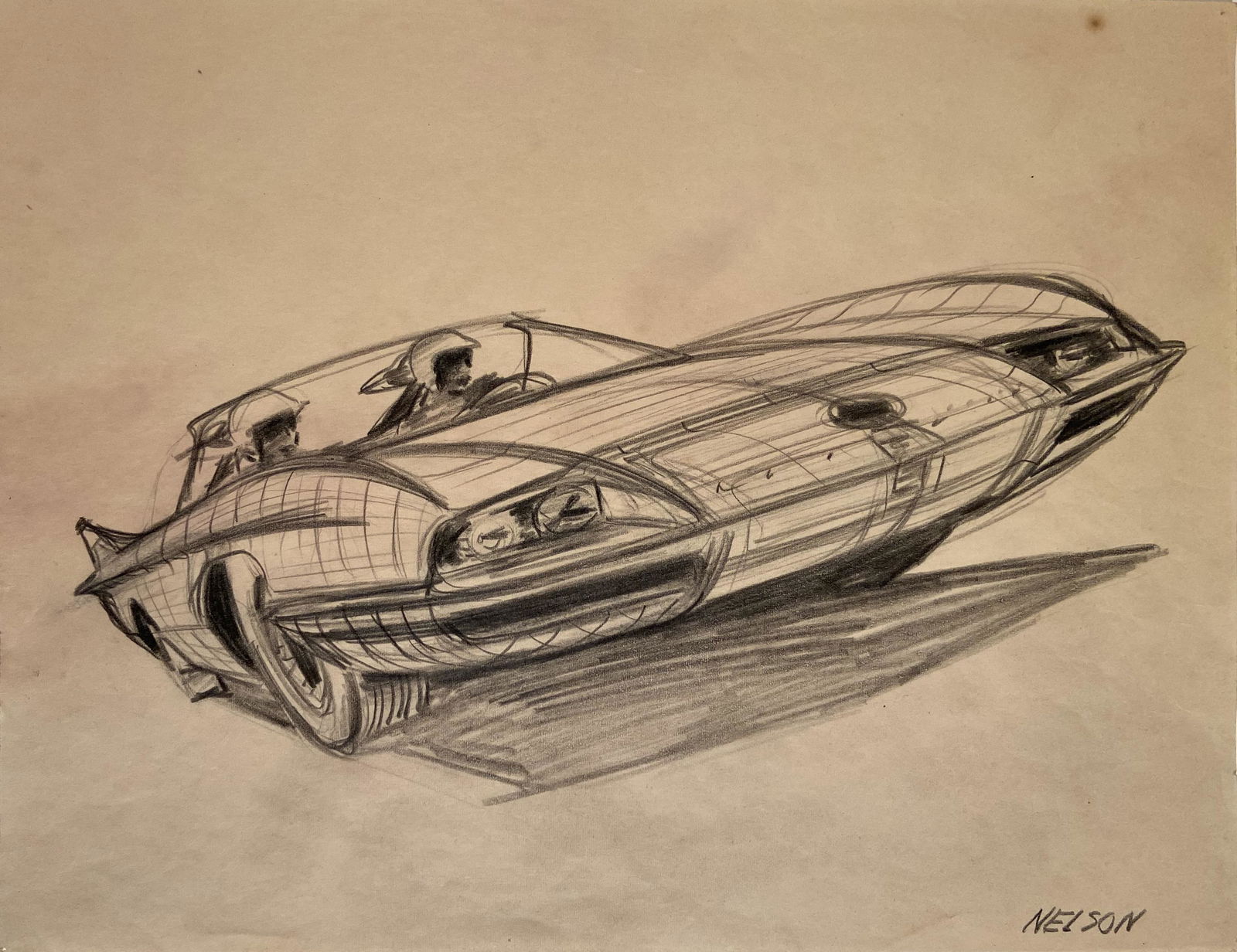 Original Futuristic Styling Automobile Drawing 1950's (1 of 1)