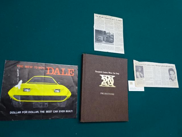 "The New 70 MPH DALE”, Original Dale Dealer Items: “The New 70 MPH DALE”, A comprehensive set of Dale memorabilia. Set included original vintage News clippings, business card of VP of Dealer relations of 20th Century Motor Car Corp. Projections in