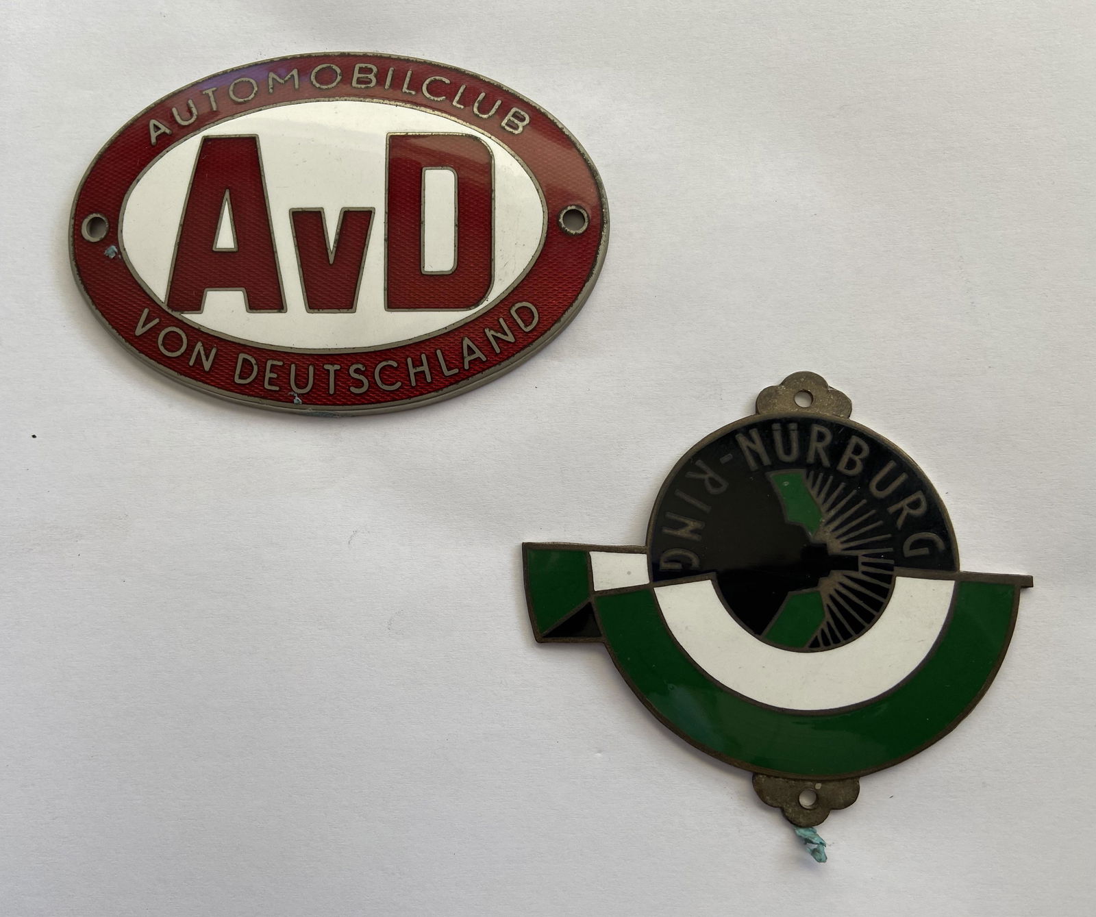 Two  Rare  Early Car Badges, "AVD", Nurbur-Ring (1 of 1)
