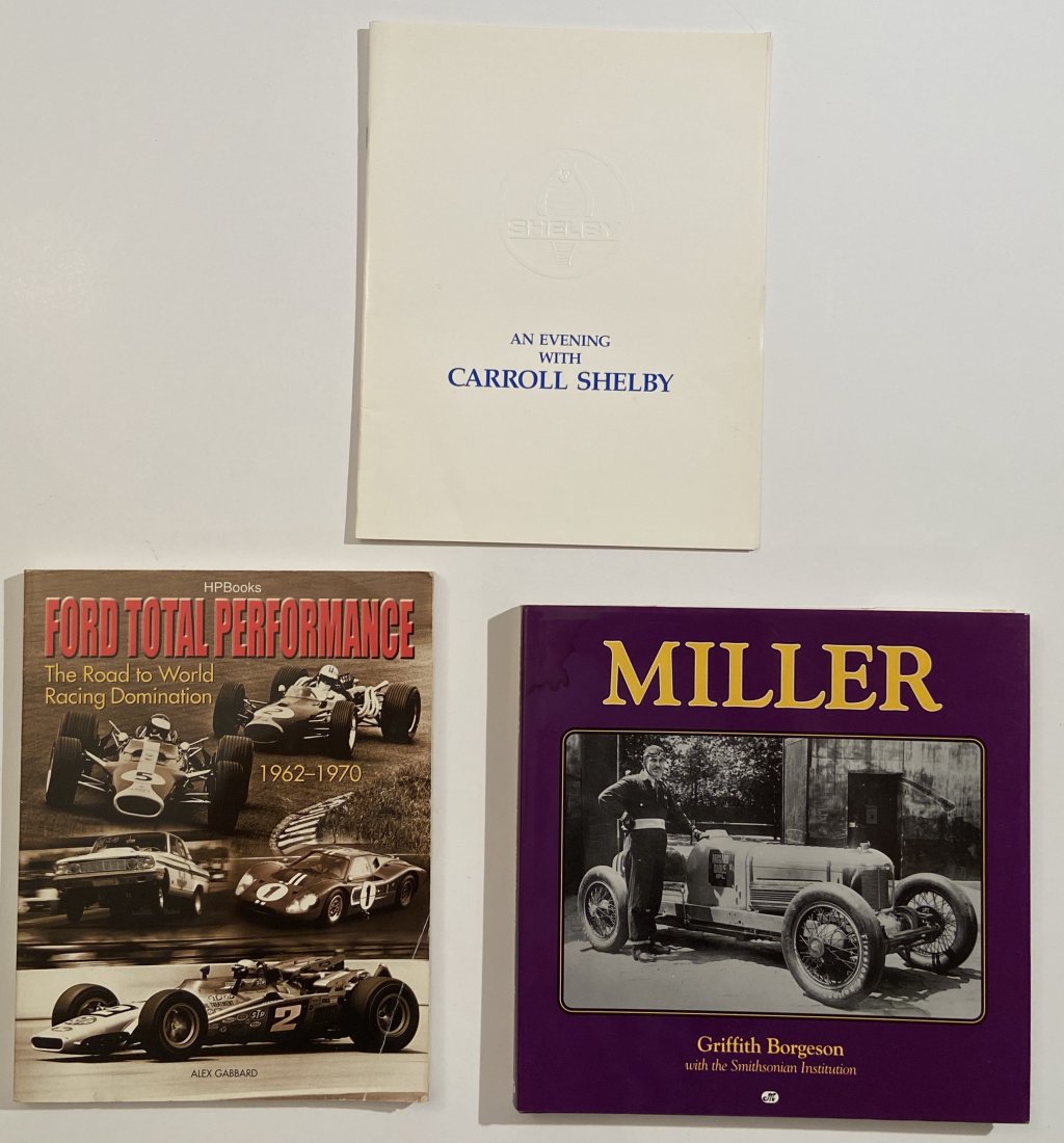 An Evening with Carroll Shelby, Miller, Ford Book: 'An evening with Carroll Shelby" a program for a honoree dinner for CarrollDShelby at Cedars Santa Hospital in Los Angleles,with several pictures of his racing exploits, also included is the softbound