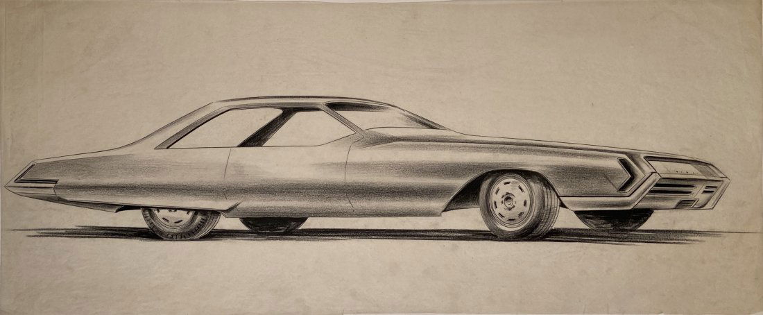 Original Futuristic Styling Automobile Drawing 1950's (1 of 1)