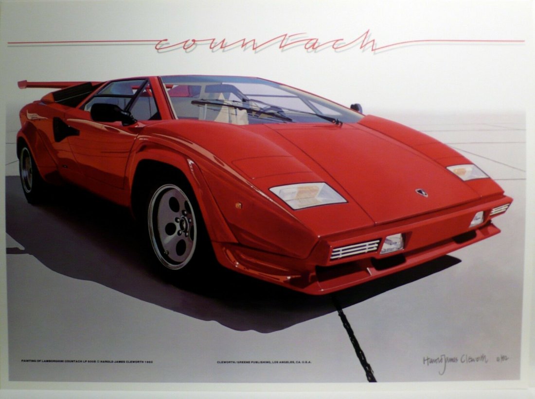 Lamborghini Countach Poster by Harold Cleworth,Rare (1 of 1)