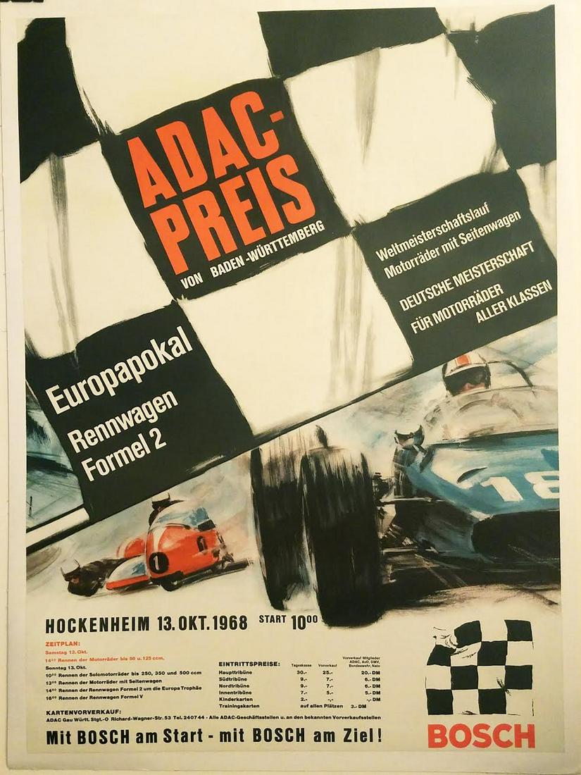 ADAC Hockenheim, Formal 2 car race poster, 1968 (1 of 1)