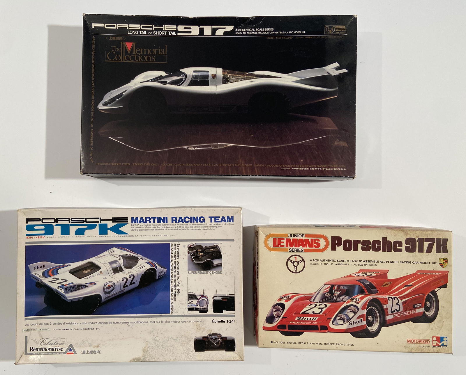 Three Japanese Porsche 917 models. A long tail and 917K Martini Racing Team, and a 917K  from (1 of 2)