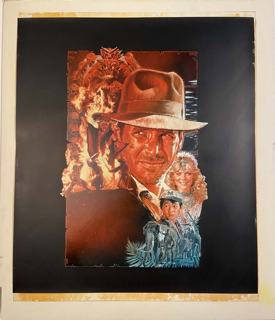 Indiana Jones and the Temple of Doom Hand Tinted Chomolith, Drew Struzan: INDIANA JONES AND THE TEMPLE OF DOOMARTIST: DREW STUZANSIGNED: YES IN THE PHOTO (not hand signed)BANNER ART-HAND RETOUCHED CHROMOLITH THE IMAGE WAS USED FOR THE POSTER, BUT ONE RUFFIAN BY THE ACTORS F