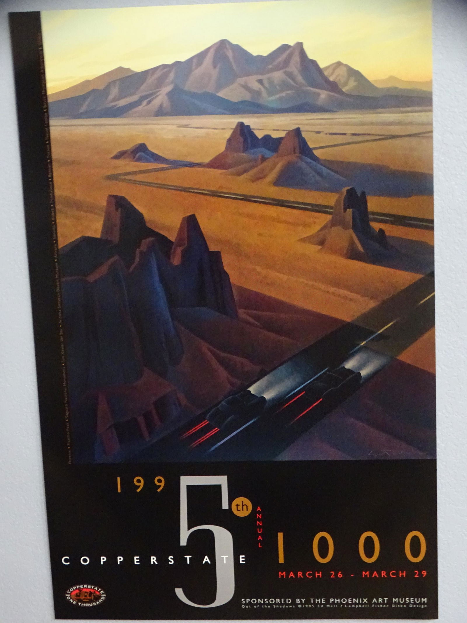 1995 Copperstate 1000 event poster, RARE by Ed Mell: 1995 Copperstate 1000 event poster measuring 34.5 x 22 inches, RARE by Ed Mell Never framed