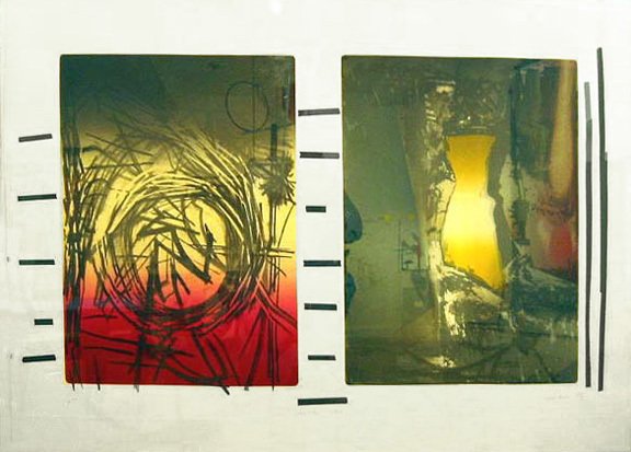 John Walker Double Nac, 1975 British Fine Artist Hand Printed Silkscreen: John Walker Double Nac, 1975 British Fine Artist Hand Printed Silkscreen measuring 41.5 x 61.5 inches (frame) from a limited edition of 45 prints Signed and Numbered by the Artist A major work for the