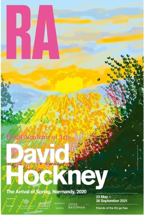 David Hockney The Arrival of Spring Exhibition Poster No 227, Royal Academy, London: "The Arrival of Spring", please see the other three posters from the series tha we have in this auction now. Measures 30 x 20 inches on nice thicker paper. In the midst of a pandemic, David Hockney RA