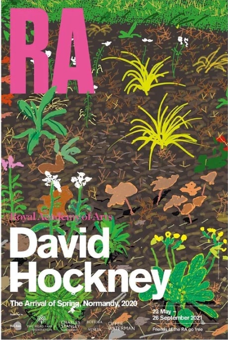 David Hockney The Arrival of Spring Exhibition Poster No 168, Royal Academy, London: "The Arrival of Spring", please see the other three posters from the series tha we have in this auction now. Measures 30 x 20 inches on nice thicker paper. In the midst of a pandemic, David Hockney RA