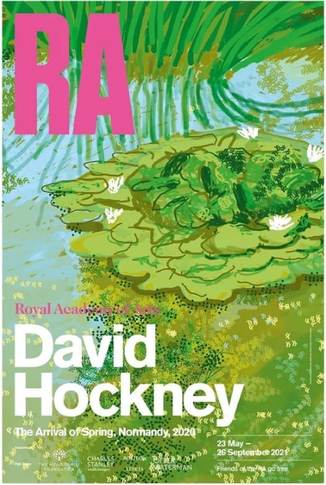 David Hockney The Arrival of Spring Exhibition Poster No 340, Royal Academy, London: "The Arrival of Spring", please see the other three posters from the series tha we have in this auction now. Measures 30 x 20 inches on nice thicker paper. In the midst of a pandemic, David Hockney RA