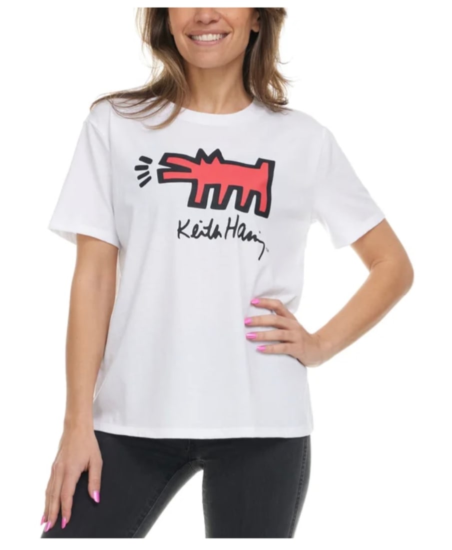 Keith Haring Barking Dog Art T Shirt NEW: About the work60% Cotton | 40% PolyesterApproximately 160 GSMLightweightBrand NewMaterials60% Cotton | 40% PolyesterSizeMediumFashion Design and Wearable ArtConditionBrand NewSeriesHaring Barking DogK