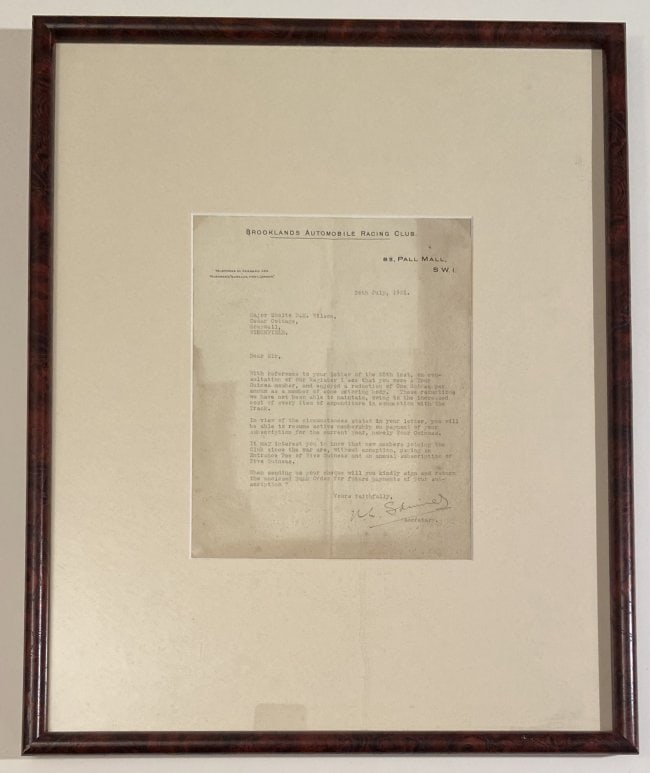 Brooklands Automobile Racing Club Original Letter,1921 (1 of 2)