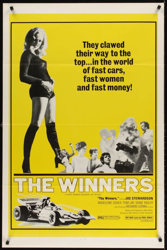 WINNERS 1973 racing drama fast cars, fast women folded poster: The Winners (also released as My Way) the 1972 (released in the U.S. in 1974) Emil Nofal & Roy Sargent South African family automobile car racing melodrama They clawed their way to the top in the worl