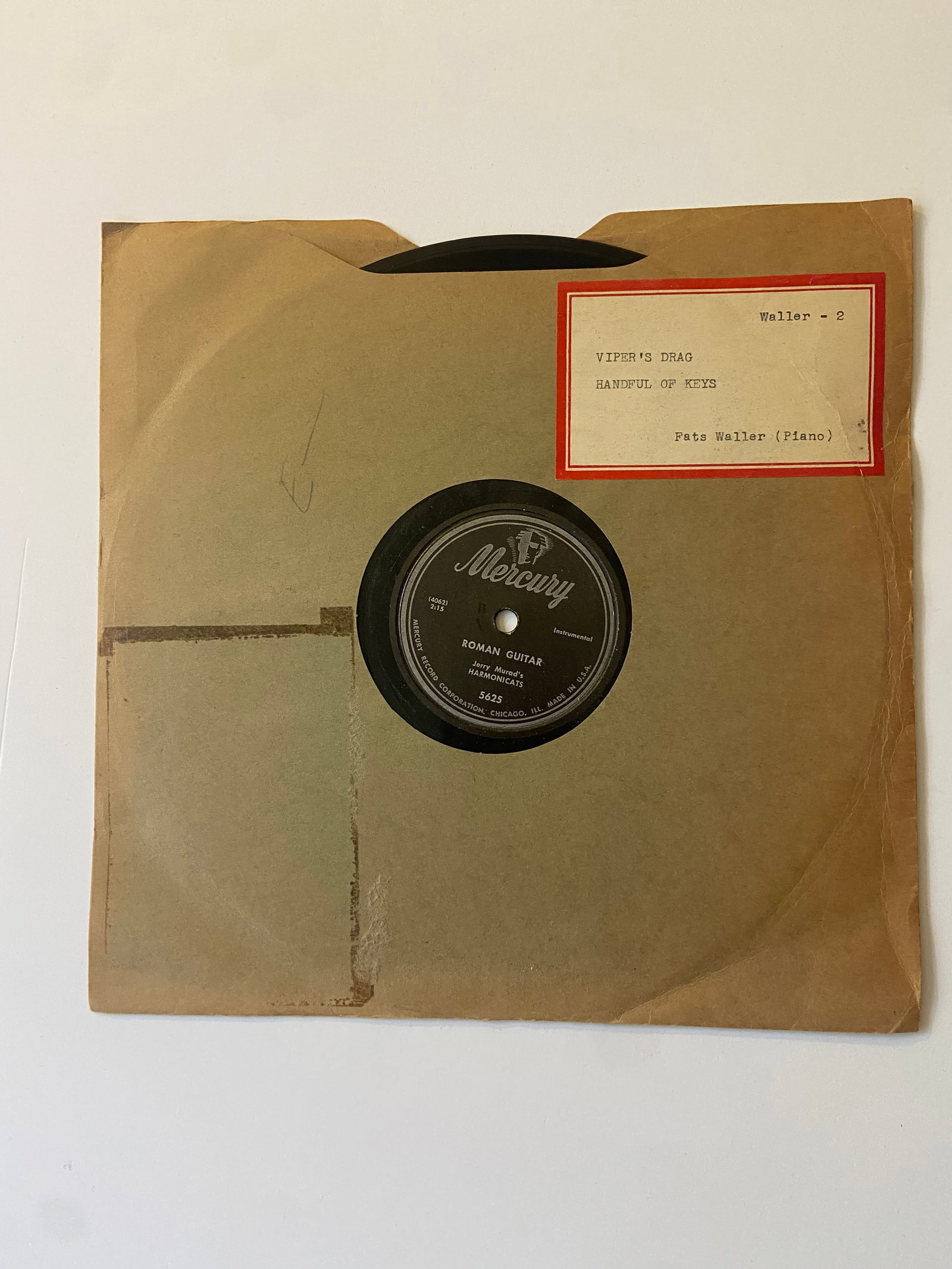 Vipers Drag and Handful of Keys Fats Waller Paint Original Mercury Record with Sleeve: Vipers Drag and Handful of Keys Fats Waller Paint Original Mercury Record with Sleeve