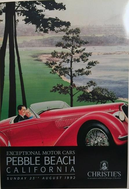 Pebble Beach Alfa Romeo 2900 Poster by Ken Eberts: This poster Measurures 27.25 x 18.75 inches and is on very thin paper. This was the official poster for the Christies car auction at the Pebble Beach Concours in 1992. Created by one the top automotiv