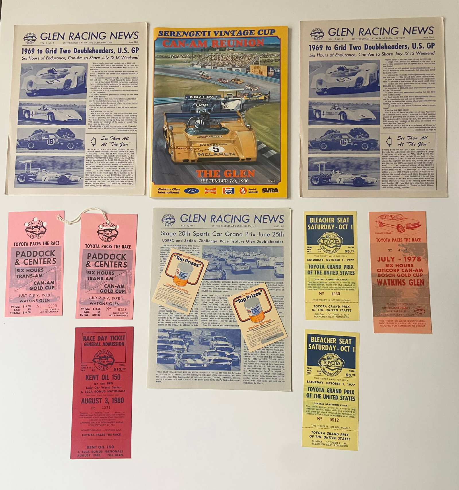 McLaren Lola Can-Am Reunion at Watkins Glen Program Ticket Stubs, Newsletters (1 of 2)