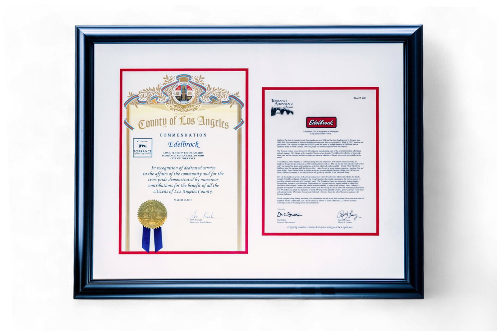 County of Los Angles Edelbrock Musuem Commendation, RARE from the Edelbrock Museum (1 of 1)