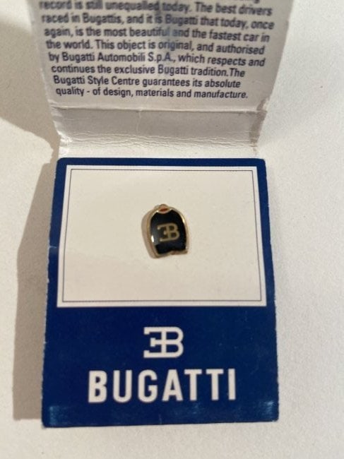 Rare 1980?s Factory Bugatti Pin in matcbook style: Rare 1980â€™s Factory Bugatti Pin in matchbook style holder made by Bugatti Automobilia S.p.A. matchbook holder measures 2.5â€ x 1.75â€, while the ac