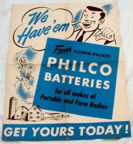 Rare Vintage We Have Em Philco Batteries Folded Poster (1 of 1)