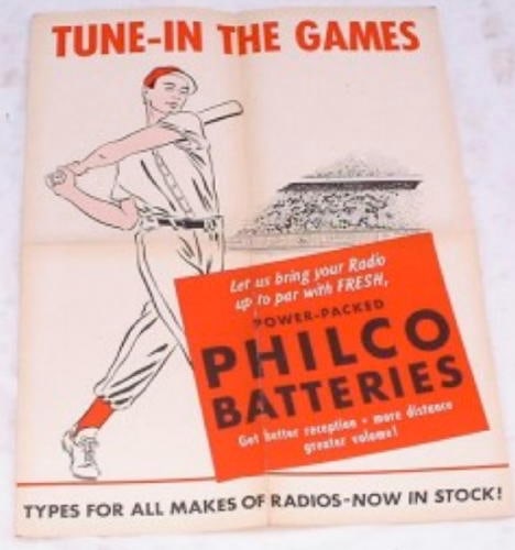 Rare Vintage Tune in the Games Baseball Philco Batteries Folded Poster (1 of 1)