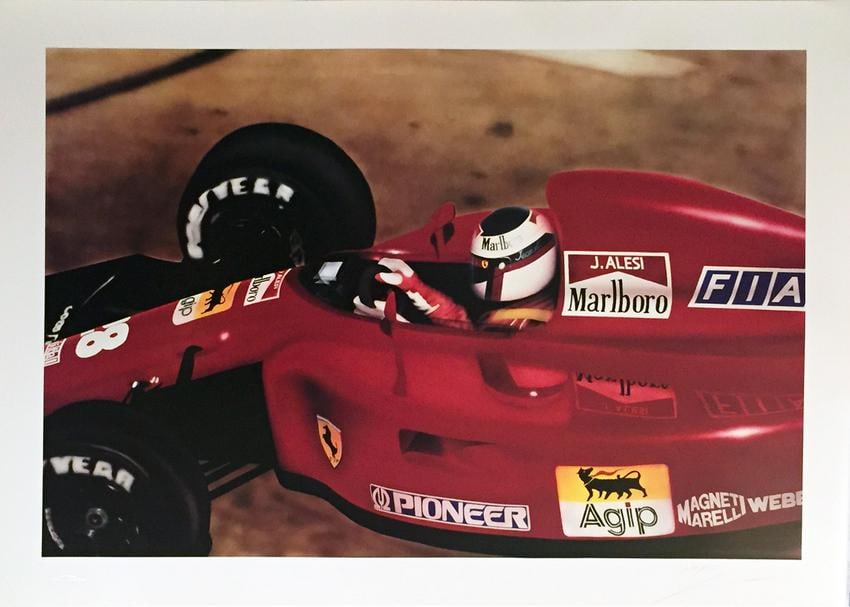 Alesi at Speed-Ferrari; by Goro Iwamaru, A high Quality limited: A very weil known artist in Japan. The masterpiece painting that this print was reproduced from was actually painted will the artist was in college. Has a blind embossing of the publishers logo in the