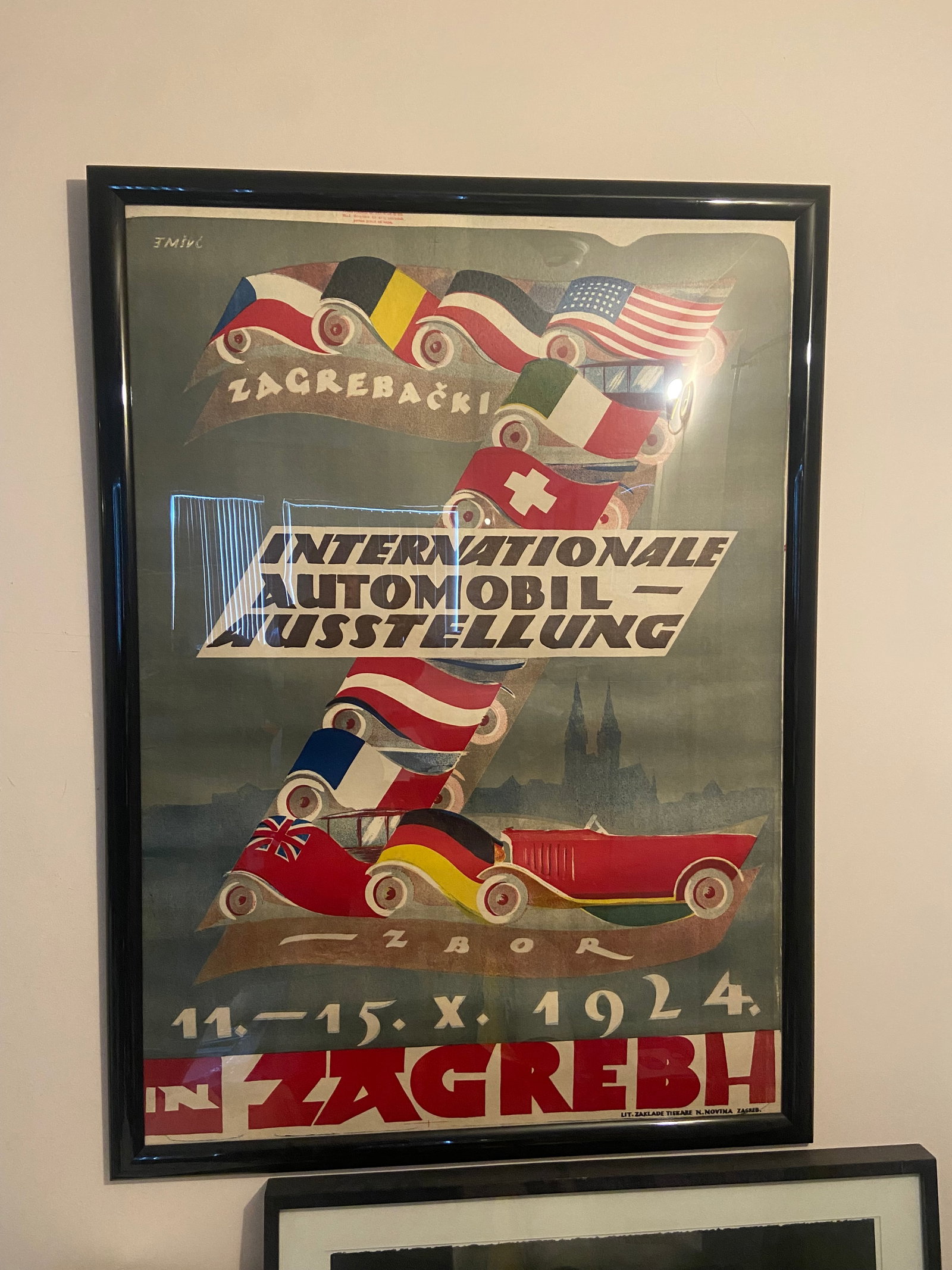 Zagreb Internationale Automobil-Ausstellung Rare 1924 Stone Lithograph Vintage Poster Framed (1 of 5)