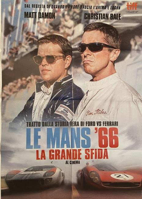 Ford vs. Ferrari, Large format Italian One Sheet Folded Poster for the films 2019 release, Neve: Some of the type might look a bit crooked that is only in the photo we took for the poster and all type is straight on the poster. Never Used, Brand New, Measures 55 x 39 inches and folds down for