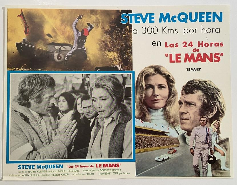 Steven McQueen, Le Mans, Oversize Mexican Lobby Card, 1971: Steven McQueen, Le Mans, Oversize Mexican Lobby Card, 1971, the envelope for the eight lobby cards is only there for illustration, and is not part of the lot. This oversize lobby card measures 12.5