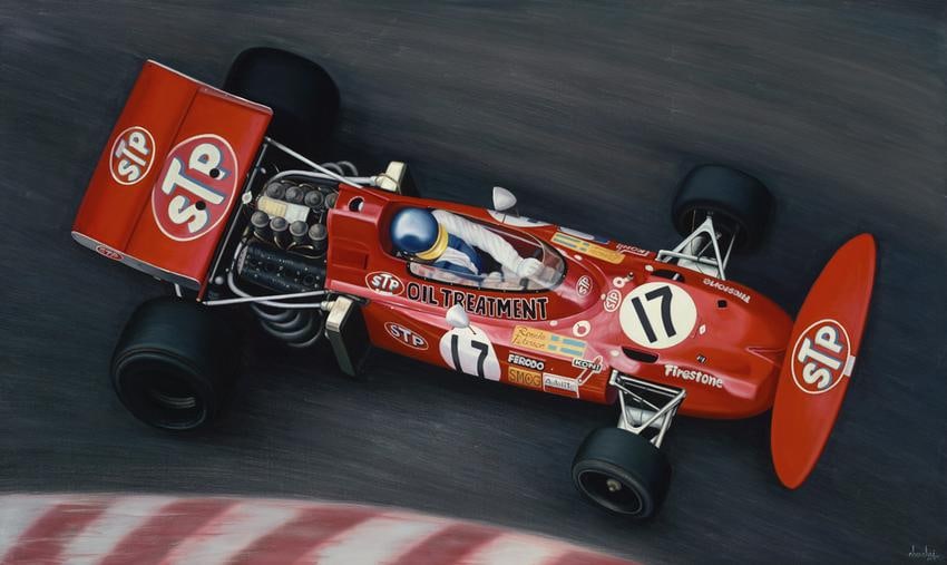 Ronnie Peterson-Formula One;Original Oil on Canvas Painting by: Ronnie Peterson-Formula Oneâ€ Original Oil on Canvas Painting by the Thai artist Joe Chanchai. This 39.5 x 66.5 inches painting is stretched on painting stretcher bars. It could possibly b