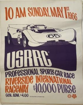 1966 Rare Vintage Original USRRC (Can-Am) Poster for Riverside Raceway. Super Rare (1 of 2)