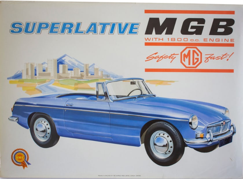 MGB factory posters, printed in England for BMC, 24 H x 36 inches L. RARE (1 of 1)