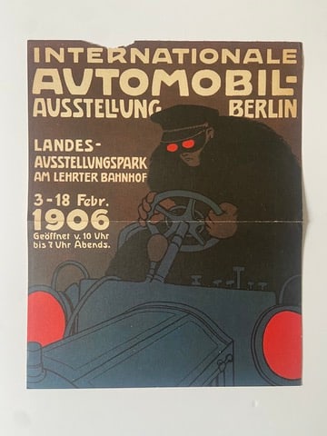 International Automobile-Ausstellung Berlin Poster with ads on the back, EARLY: International Automobile-Ausstellung Berlin Poster with ads on the back, EARLY Possibly stone litho print Originally Was folded We believe this was a premium in a European car magazine done in the 195