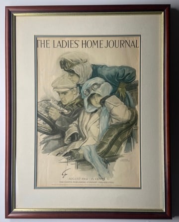 Rare Early Motoring Print by Harrison Fisher Framed Stone LIthograph The Ladies Home Journal Cover (1 of 3)