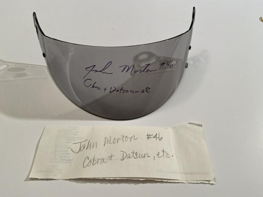 John Morton Cobra Datsun Signed Visor All Images: John Morton Cobra Datsun Signed Visor, Rare, From the collection of an internationally known vintage racer.