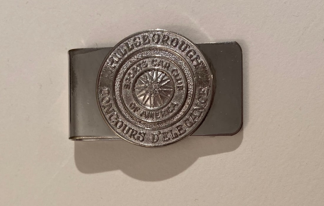 Bugatti, Mercedes Benz,Ferrari Hillsborough Concours D’ Elegance SCCA Money Clip: Hillsborough Concours D’ Elegance (SCCA) Sports Car Club of America Money Clip, Chromed Metal 1.25” x 1.75".