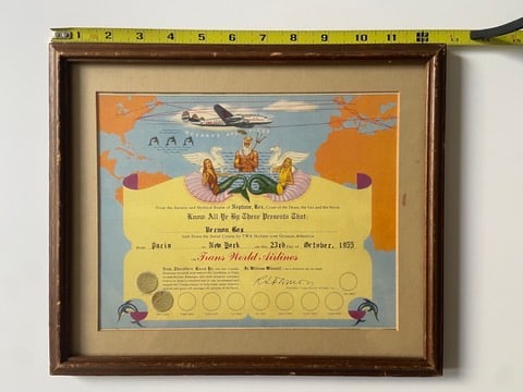TWA Trans World Airways Skyliner 1955 New York Framed Certificate (1 of 2)