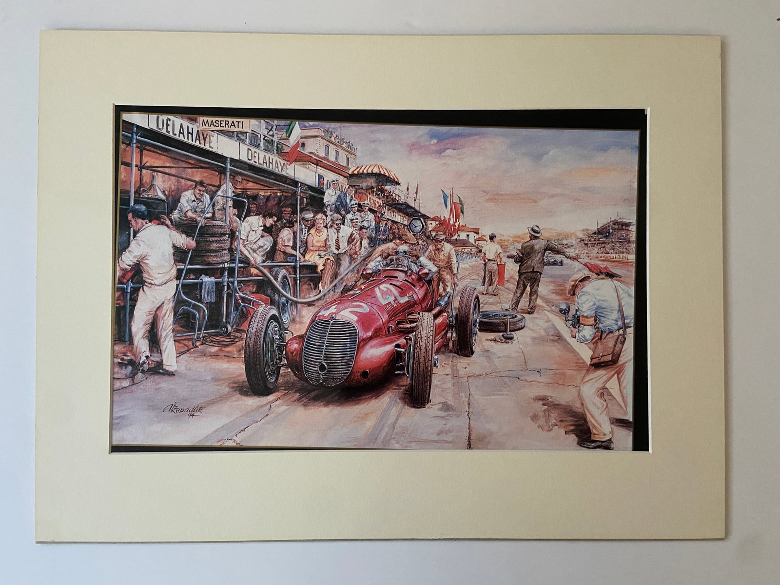 Maserati 6CM in the pits by Vaclav Zapadtik, Rare Litho Print Matted: Maserati 6CM by Vaclav Zapadtik Rare Lithograph Print MattedA delightful image of the Maserati 6CM in the pits by Vaclav Zapadtik,from the Ian F. Wade Collection, England NO RESERVE Just needs a frame