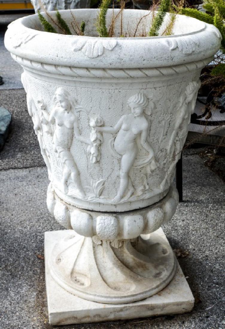 PAIR LARGE CAST STONE PLANTERS WITH RELIEF (1 of 3)
