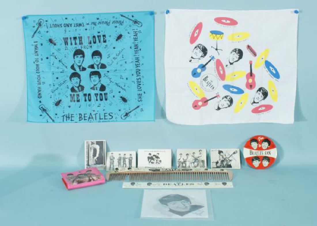 BEATLES WALLET, COMB, RULER, PIN, THREE HANDKERCHI: BEATLES WALLET, COMB, RULER, PIN, THREE HANDKERCHIEFS, FAN CLUB MEMBERSHIP CARDS