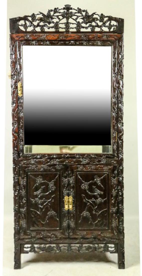 19th CENTURY CARVED CHINESE DISPLAY CABINET (1 of 4)
