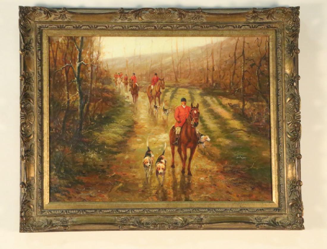 FOX HUNTING SCENE OIL ON CANVAS PAINTING (1 of 3)