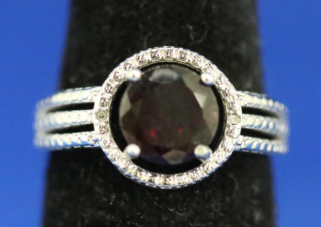 LADIES STERLING SILVER GARNET & DIAMOND RING (1 of 2)